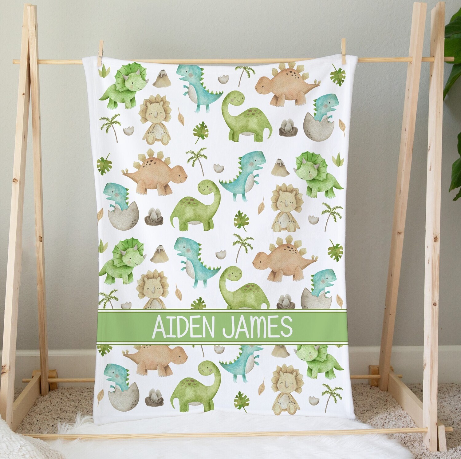 Dinosaur Personalized Baby Boy Blanket Custom Name Blanket Shower Gift Custom Name Blanket Bedroom Nursery Throw Tummy Time