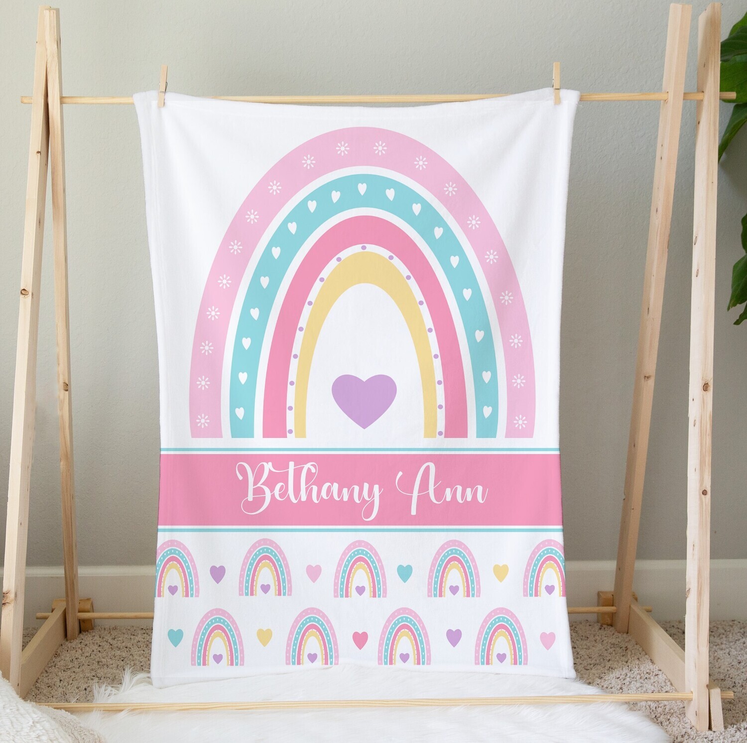 Rainbow Personalized Baby Girl Blanket Custom Name Blanket Shower Gift Custom Name Blanket Bedroom Nursery Throw Tummy Time