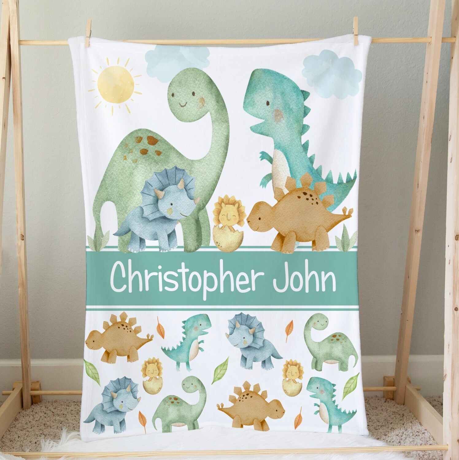Dinosaur Personalized Baby Boy Blanket Custom Name Blanket Shower Gift Custom Name Blanket Bedroom Nursery Throw Tummy Time