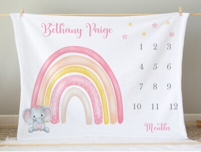 Rainbow Elephant Baby Girl Milestone Blanket Baby Nursery Decor Month New Baby Shower Gift Baby Photo Op Backdrop