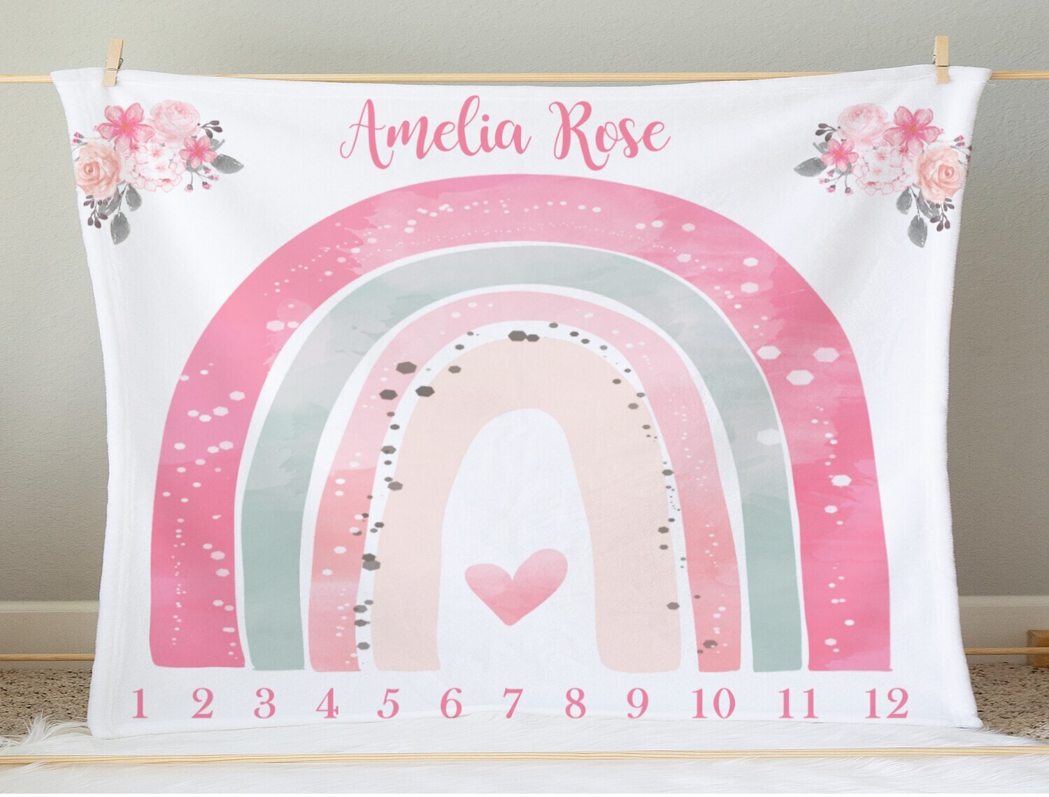 Boho Rainbow Baby Blanket, Personalized Milestone Blanket, Monthly Milestone Blanket, Baby Shower Gift, Baby Girl Blanket, Nursery Decor