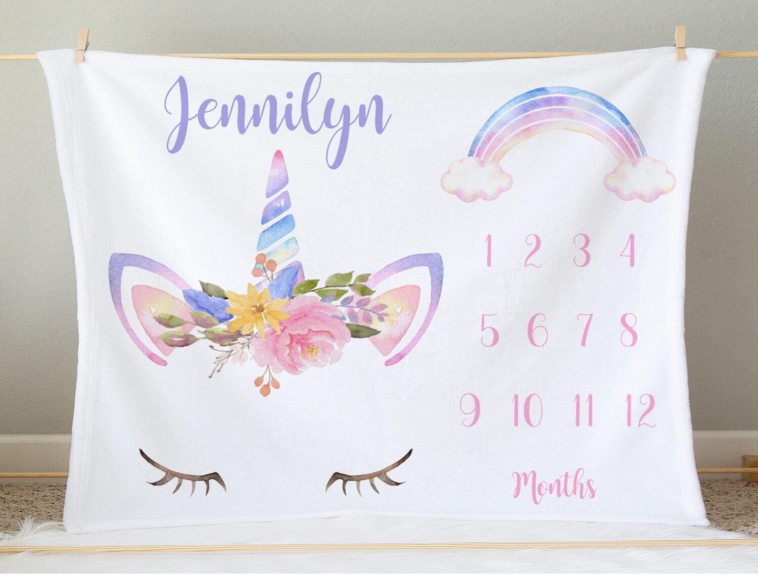 Monthly Milestone Baby Girl Blanket Personalized Unicorn Baby Blanket New Baby Shower Gift