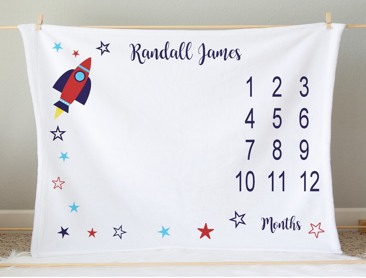 Monthly Milestone Baby Boy Blanket Personalized Rocket Ship Space Baby Blanket New Baby Shower Gift