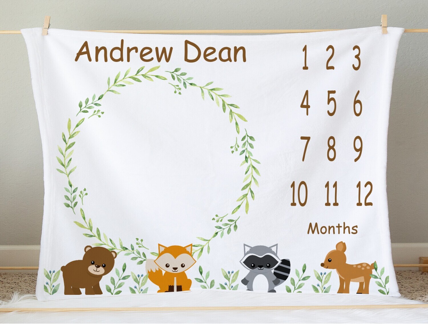 Woodland Animals Personalized Boy Milestone Blanket Baby Nursery Decor Month  New Baby Shower Gift Baby Photo Op Backdrop