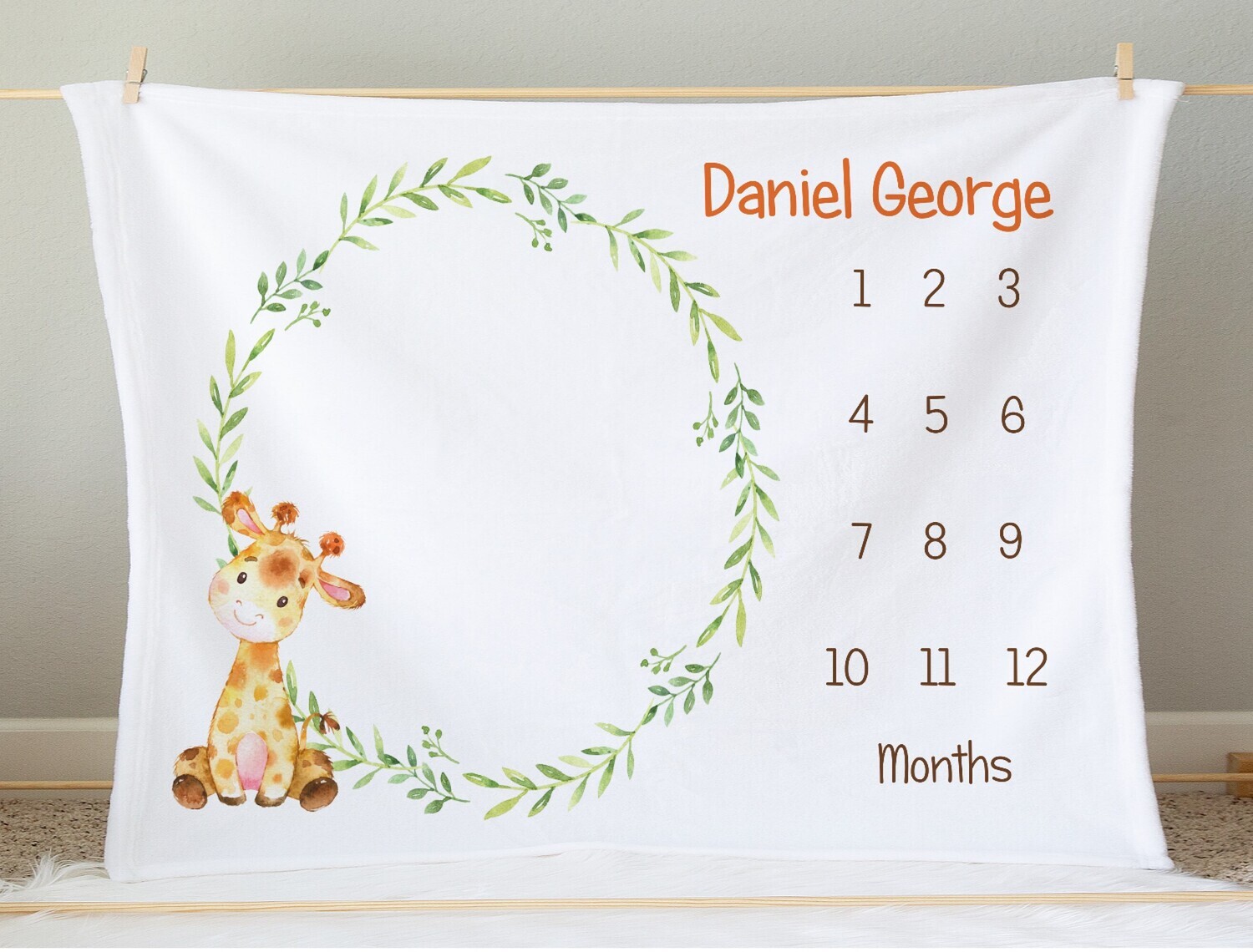 Monthly Milestone Baby Boy Blanket Personalized Giraffe Baby Blanket New Baby Shower Gift