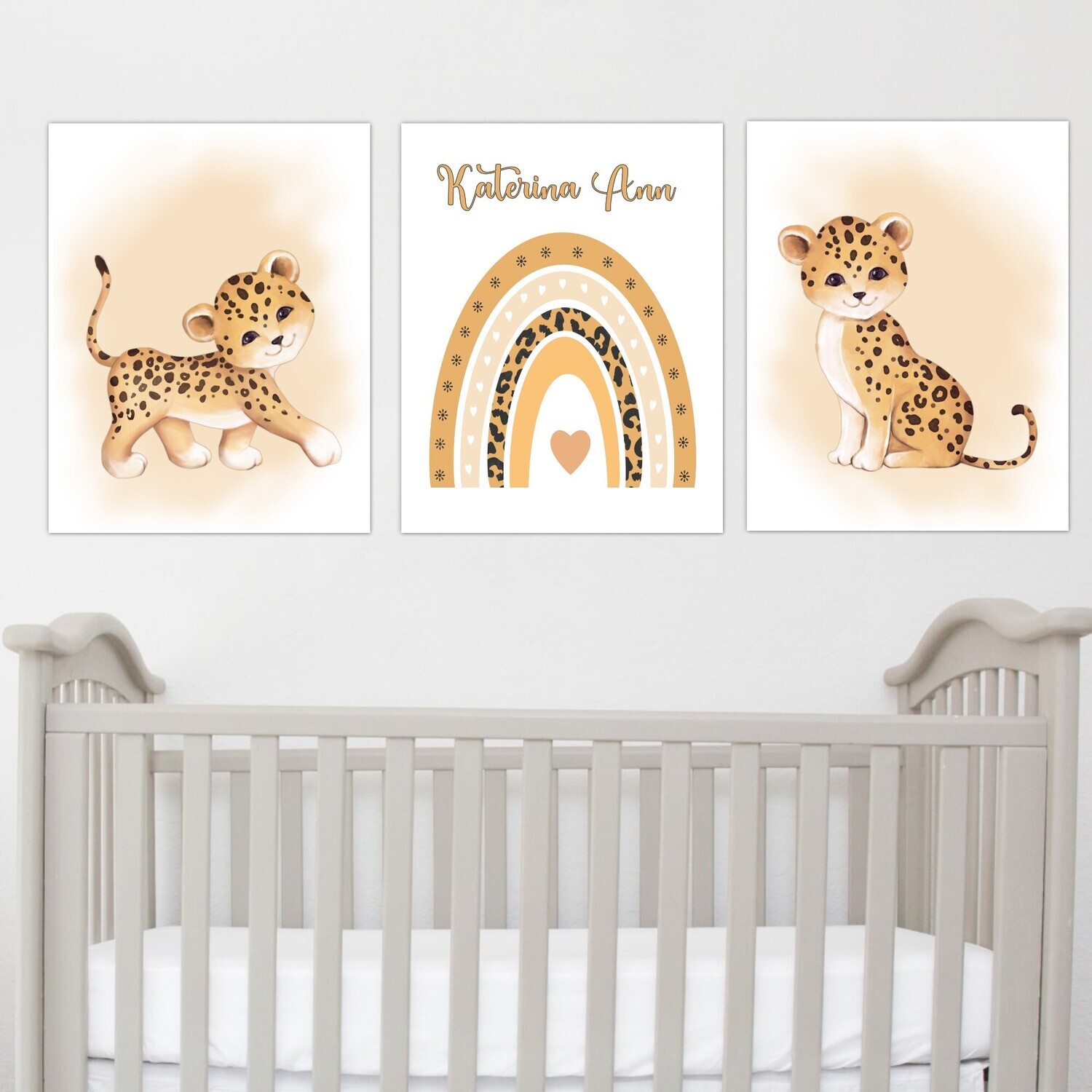 Rainbow Leopard Personalized Baby Girl Nursery Wall Art Prints or Canvas