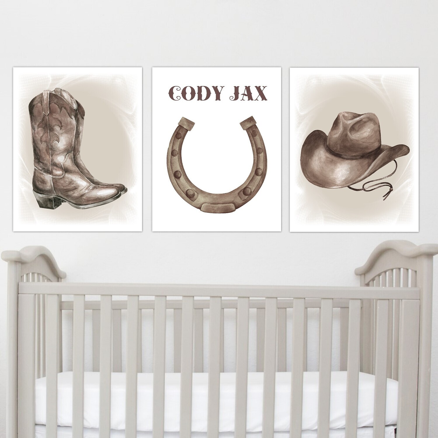 Western Cowboy Hat Boots Personalized Boy Room Wall Art Prints or Canvas