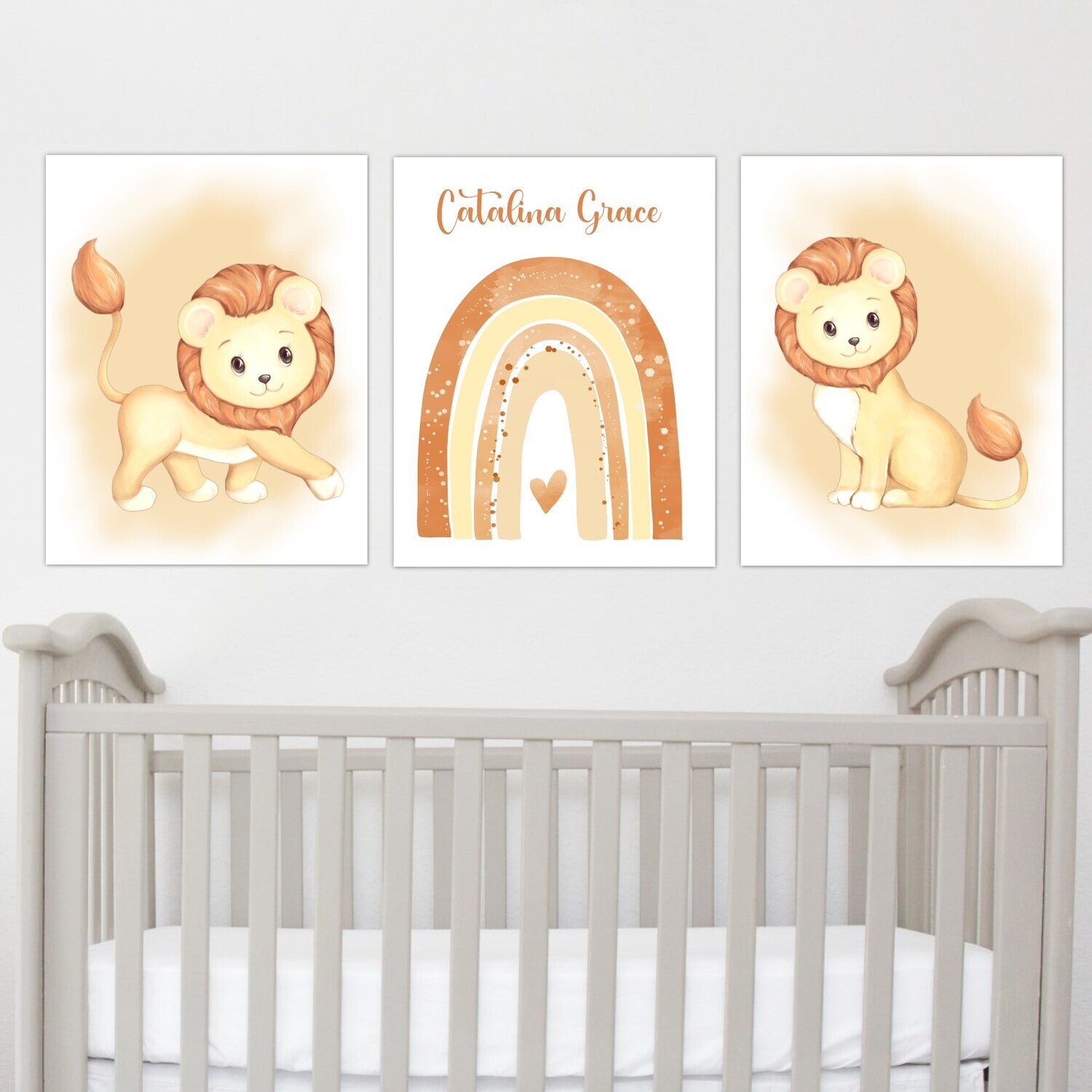 Rainbow Lion Personalized Baby Boy Nursery Wall Art Prints or Canvas