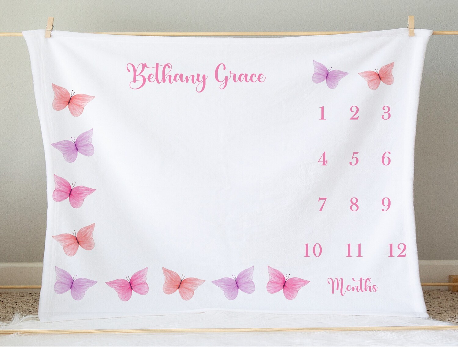 Butterfly Baby Girl Milestone Blanket Baby Nursery Decor Month New Baby Shower Gift Baby Photo Op Backdrop