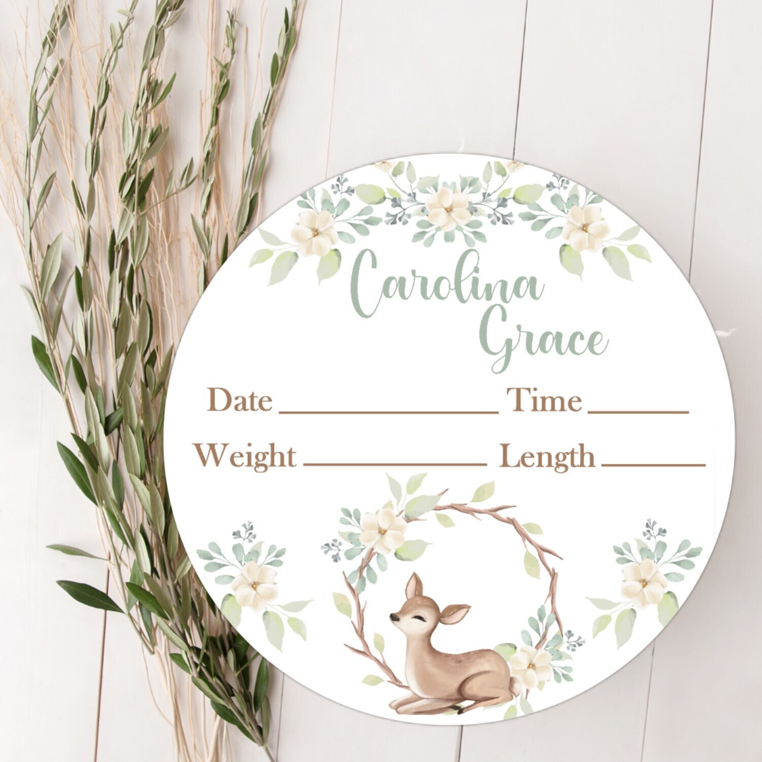 Floral Deer Baby Girl Birth Stat Sign, Personalized Baby Plaque, Fresh 48 Custom Baby Name Sign, Birth Announcement Sign, Custom Baby Nursery Decor Baby Gift