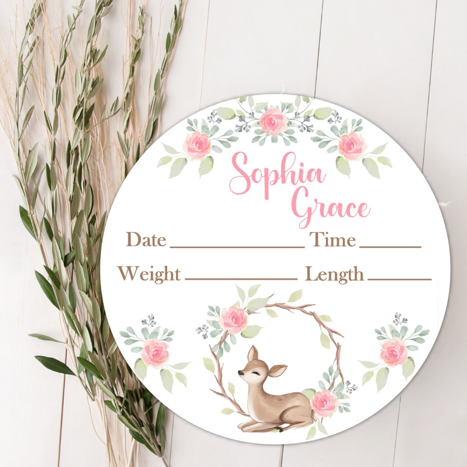 Baby Girl Birth Stat Sign Pink Floral Deer Personalized Baby Plaque, Fresh 48 Custom Baby Name Sign, Birth Announcement Sign, Custom Baby Nursery Decor Baby Gift