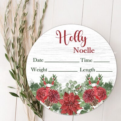 Poinsettia Baby Girl Birth Stat Name Sign, Personalized Baby Plaque, Fresh 48 Custom Baby Name Sign, Birth Announcement Sign, Custom Baby Nursery Decor Baby Gift