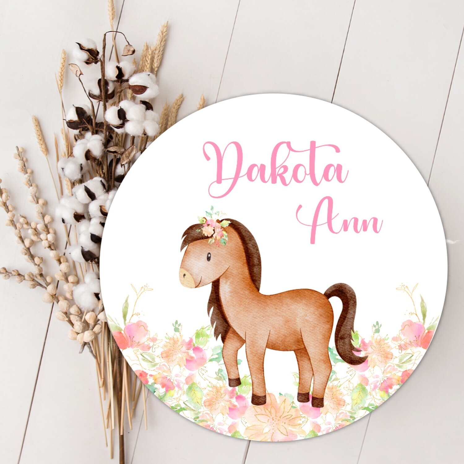 Floral Horse Personalized Wood Girl Name Sign Custom Baby Name Sign, Birth Announcement Sign, Wood Wall Decor, Baby Nursery Decor Baby Gift Fresh 48