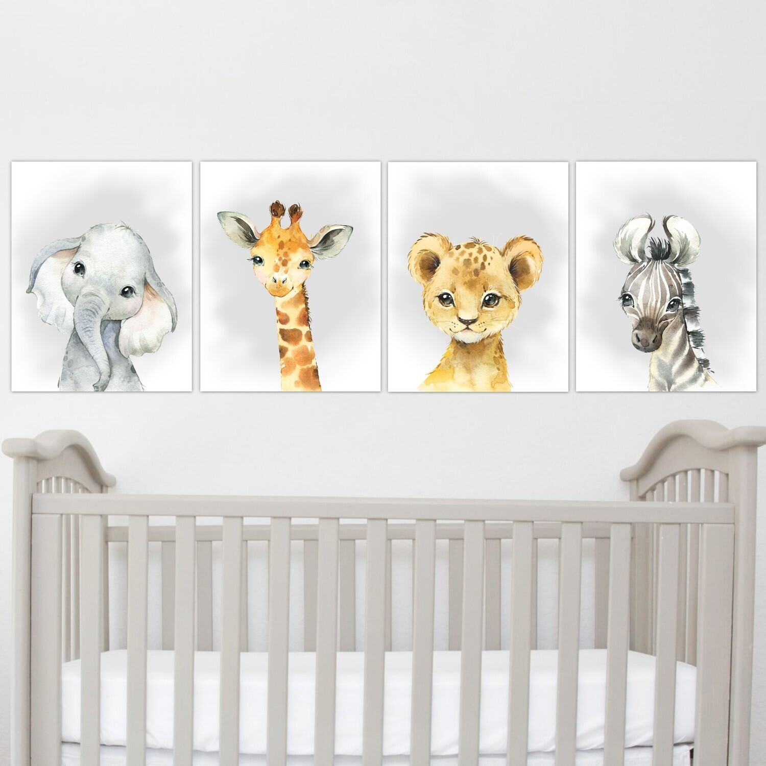 Safari Animals Baby Boy Nursery Wall Art Decor Elephant Giraffe Lion Zebra 4 UNFRAMED PRINTS or CANVAS