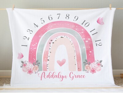 Pink Rainbow Baby Girl Milestone Blanket Baby Nursery Decor Month New Baby Shower Gift Baby Photo Op Backdrop