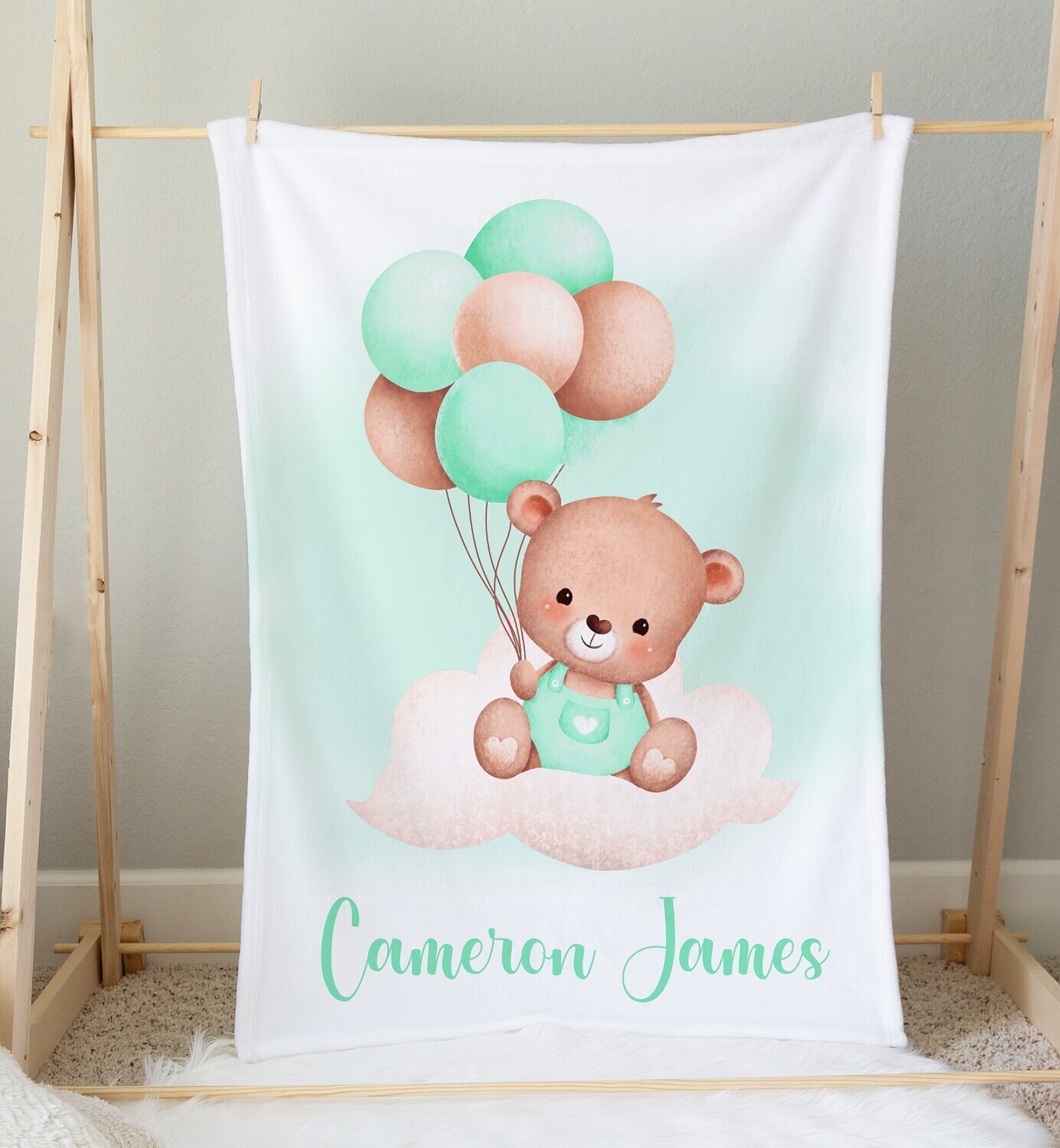 Teddy Bear Personalized Baby Boy Blanket Baby Blanket Shower Gift Custom Name Blanket Bedroom Nursery Throw Tummy Time