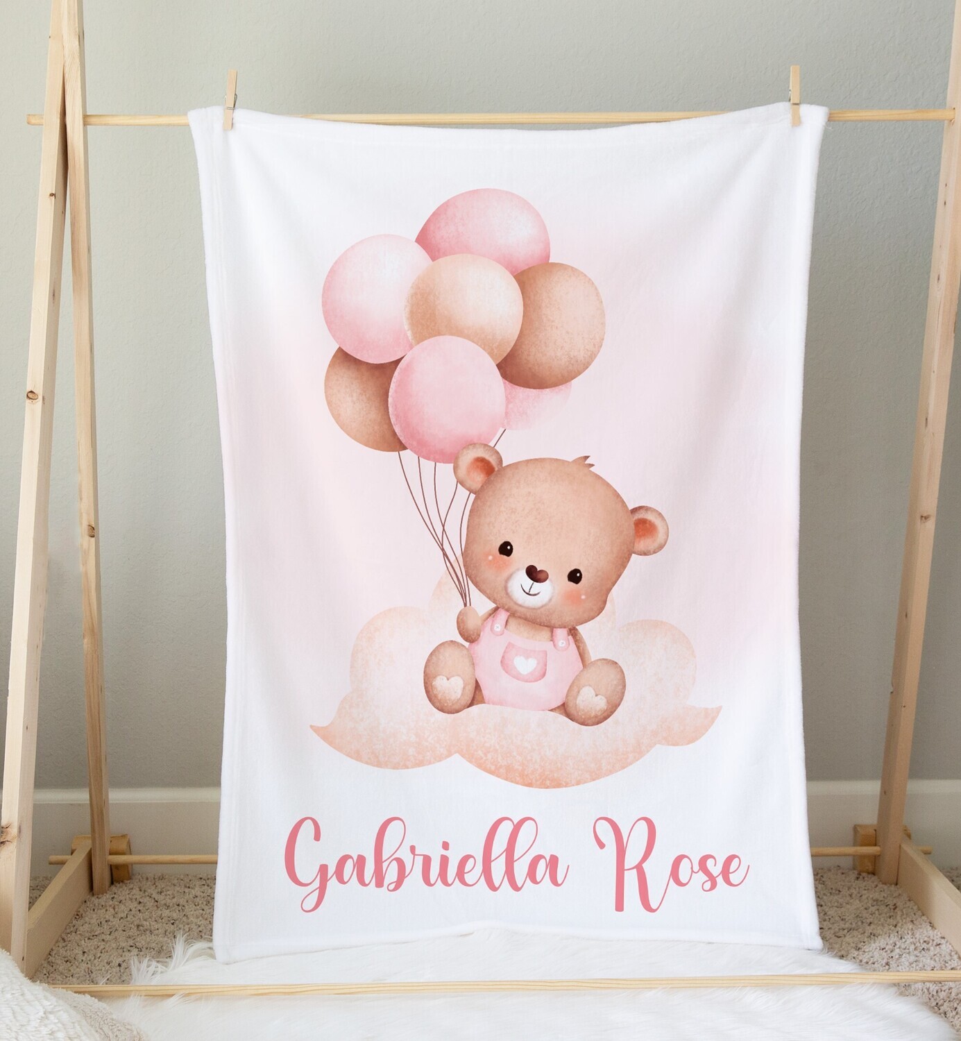 Teddy Bear Personalized Baby Girl Blanket Baby Blanket Shower Gift Custom Name Blanket Bedroom Nursery Throw Tummy Time