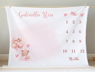 Pink Baby Girl Milestone Blanket Teddy Bear Baby Nursery Decor Month New Baby Shower Gift Baby Photo Op Backdrop