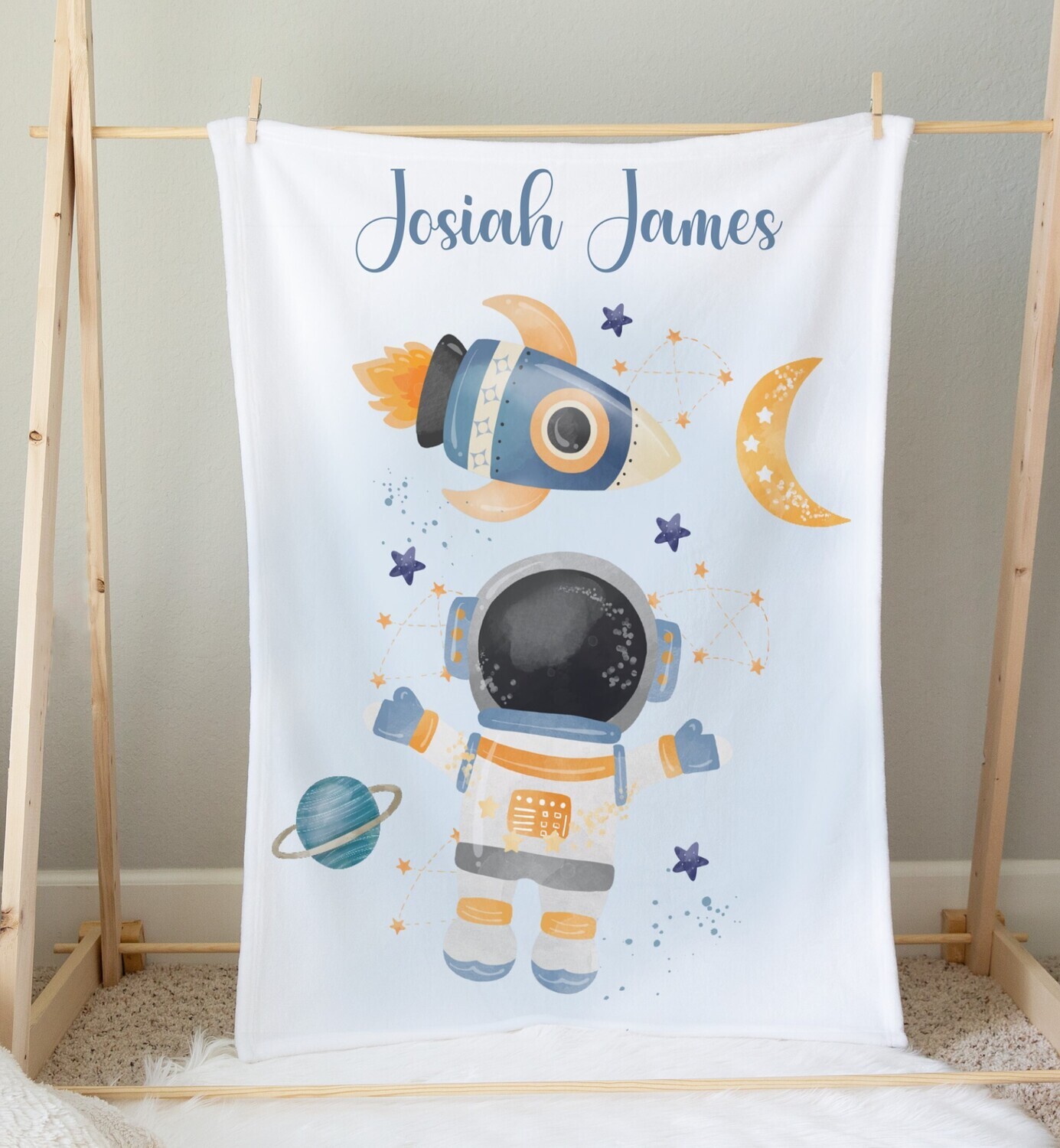 Space Astronaut Personalized Baby Boy Blanket Baby Blanket Shower Gift Custom Name Blanket Bedroom Nursery Throw Tummy Time