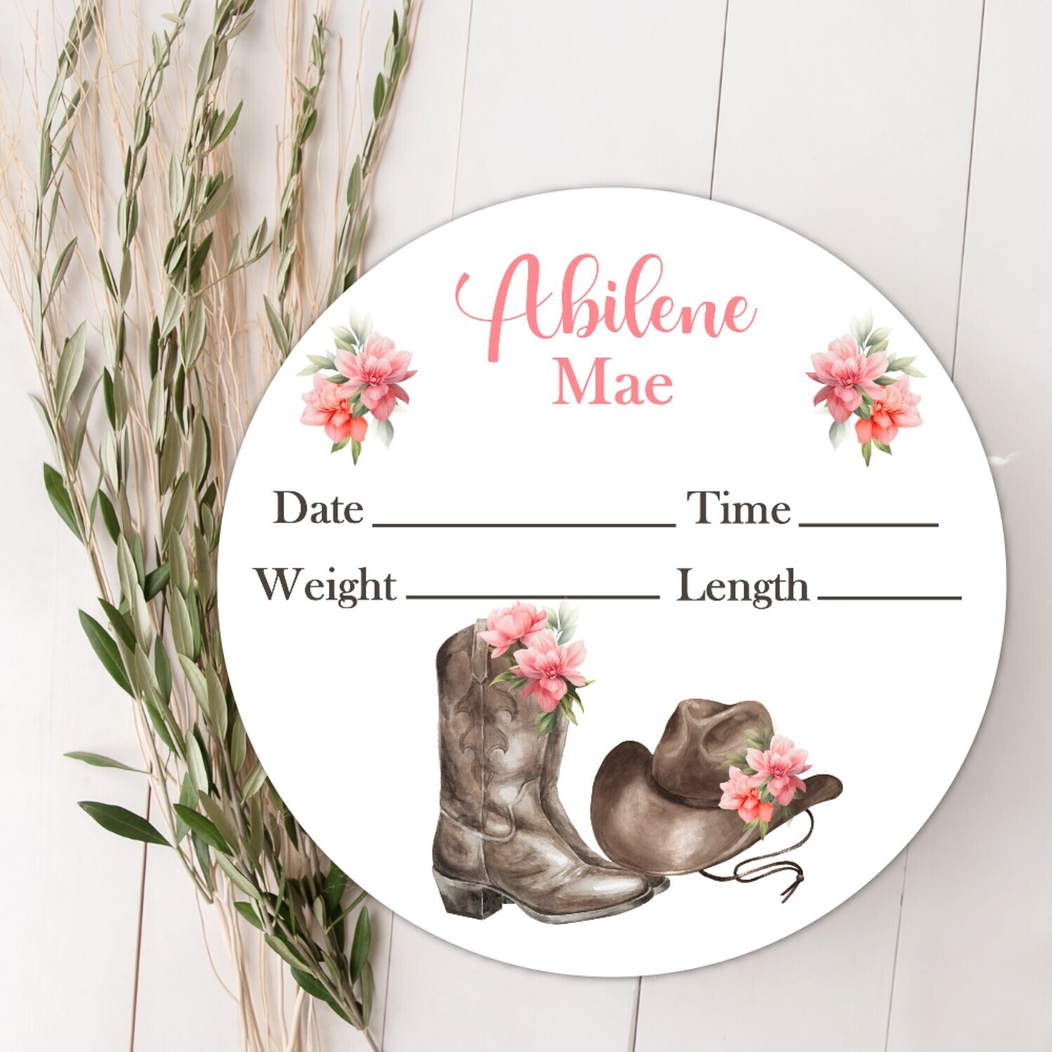 Baby Girl Birth Stat Name Sign, Western Pink Floral Cowgirl Baby Sign, Fresh 48 Custom Baby Name Sign, Birth Announcement Sign, Custom Baby Nursery Decor Baby Gift