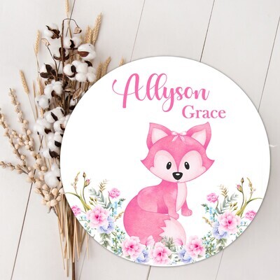 Pink Fox Baby Girl Wood Sign, Child's Room Wall Decor, Custom Baby Name Sign, Birth Announcement Sign, Wood Wall Decor, Baby Nursery Decor Baby, Gift, Fresh 48 Photo Prop
