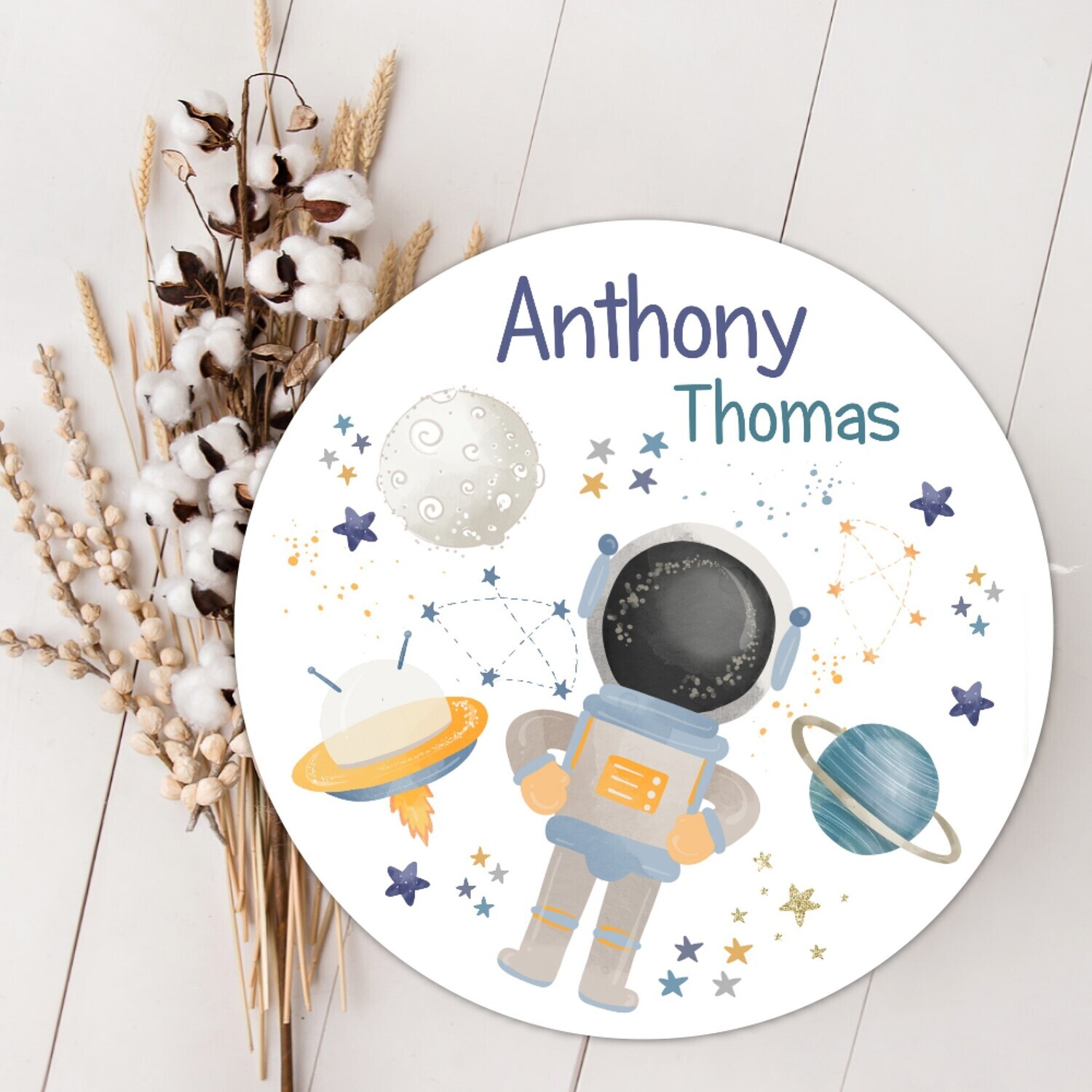 Space Astronaut Baby Boy Wood Sign, Child's Room Wall Decor, Custom Baby Name Sign, Birth Announcement Sign, Wood Wall Decor, Baby Nursery Decor Baby, Gift, Fresh 48 Photo Prop