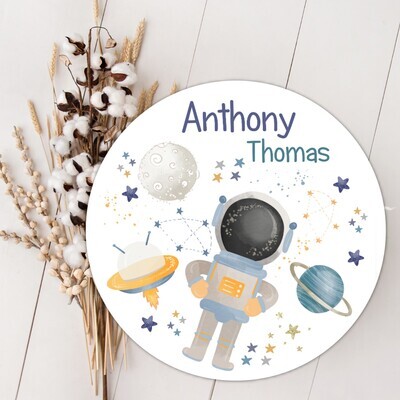Space Astronaut Baby Boy Wood Sign, Child's Room Wall Decor, Custom Baby Name Sign, Birth Announcement Sign, Wood Wall Decor, Baby Nursery Decor Baby, Gift, Fresh 48 Photo Prop