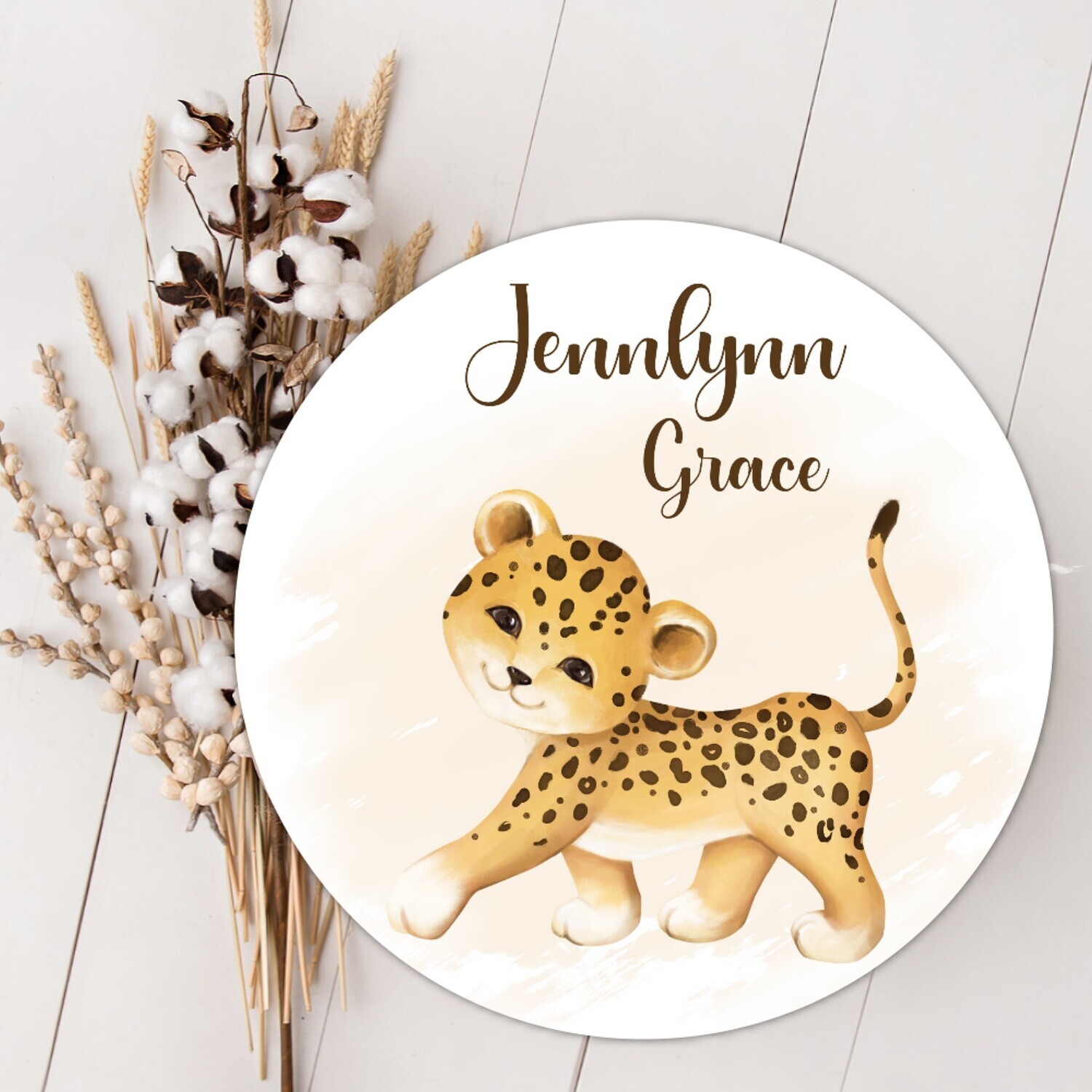 Leopard Baby Girl Wood Sign, Child's Room Wall Decor, Custom Baby Name Sign, Birth Announcement Sign, Wood Wall Decor, Baby Nursery Decor Baby, Gift, Fresh 48 Photo Prop