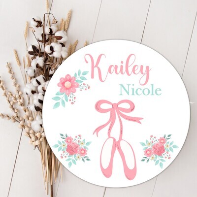 Floral Ballerina Slipper Baby Girl Wood Sign, Child's Room Wall Decor, Custom Baby Name Sign, Birth Announcement Sign, Wood Wall Decor, Baby Nursery Decor Baby, Gift, Fresh 48 Photo Prop