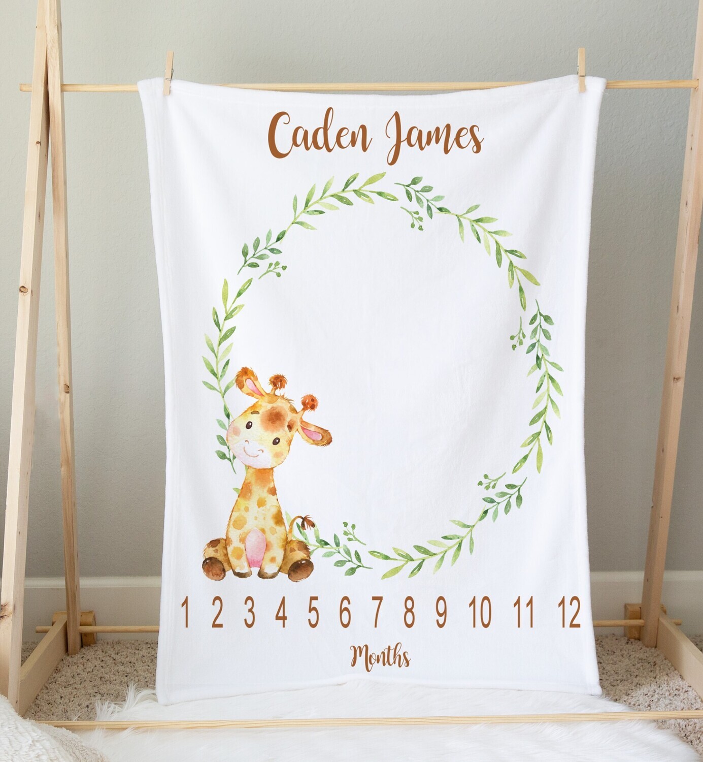 Giraffe Baby Milestone Blanket Personalized Monthly Baby Blanket New Baby Shower Gift Baby Photo Op Backdrop Gender Neutral