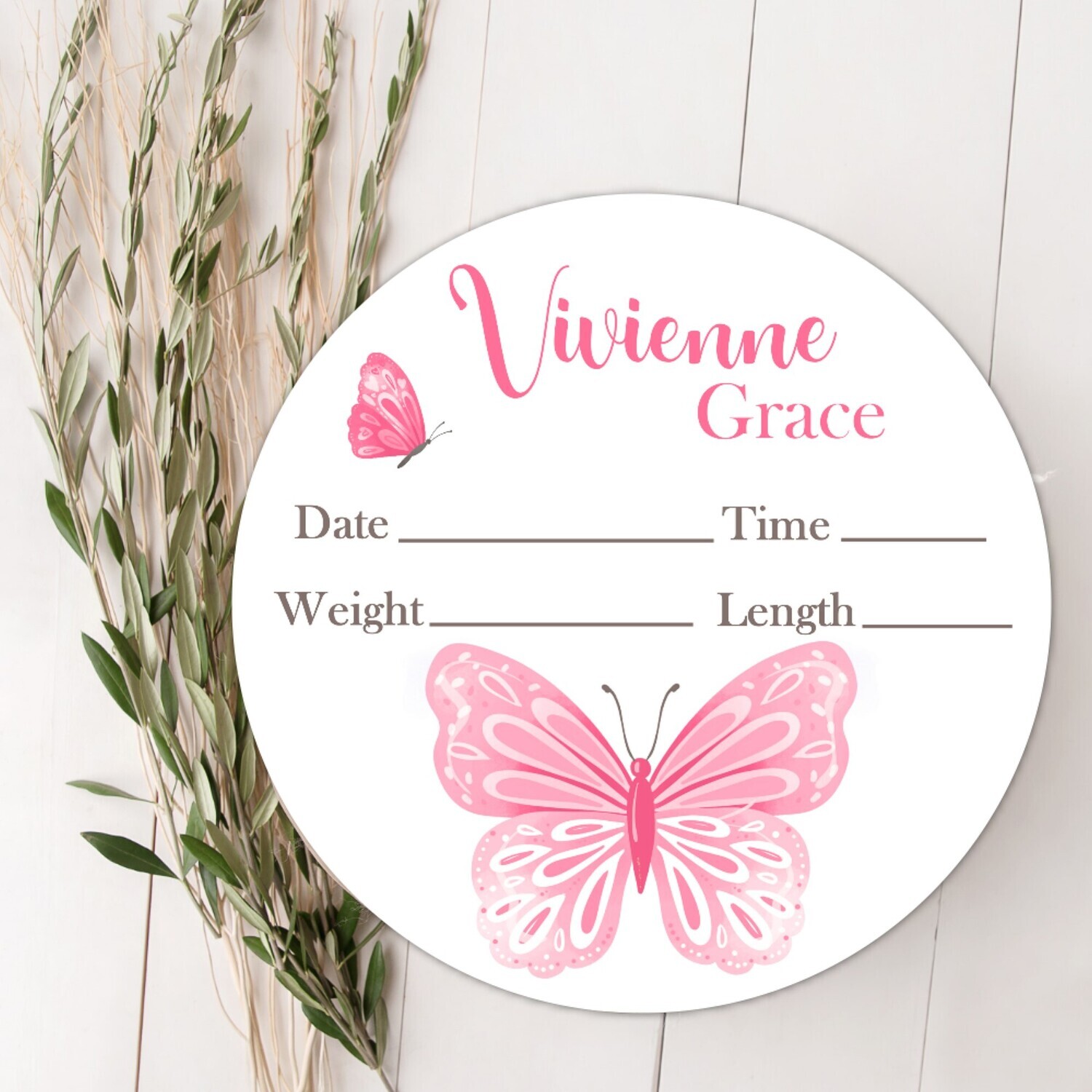 Pink Butterfly Baby Girl Birth Stat Name Sign, Personalized Baby Plaque, Fresh 48 Custom Baby Name Sign, Birth Announcement Sign, Custom Baby Nursery Decor Baby Gift