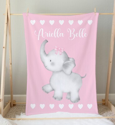 Pink Elephant Baby Girl Personalized Blanket Baby Blanket Shower Gift Custom Name Blanket Bedroom Nursery Throw Tummy Time