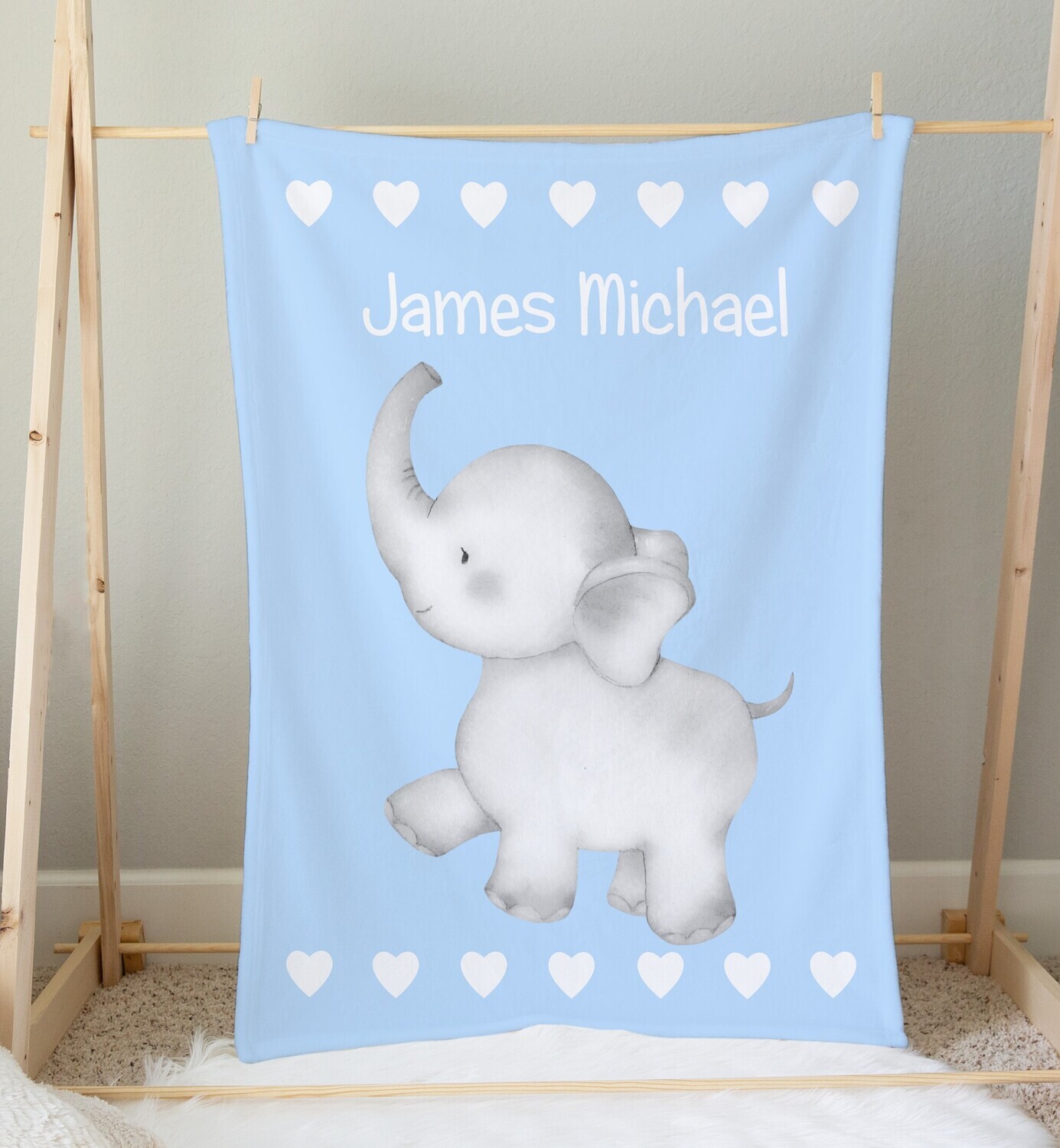 Elephant Baby Boy Personalized Blanket Baby Blanket Shower Gift Custom Name Blanket Bedroom Nursery Throw Tummy Time