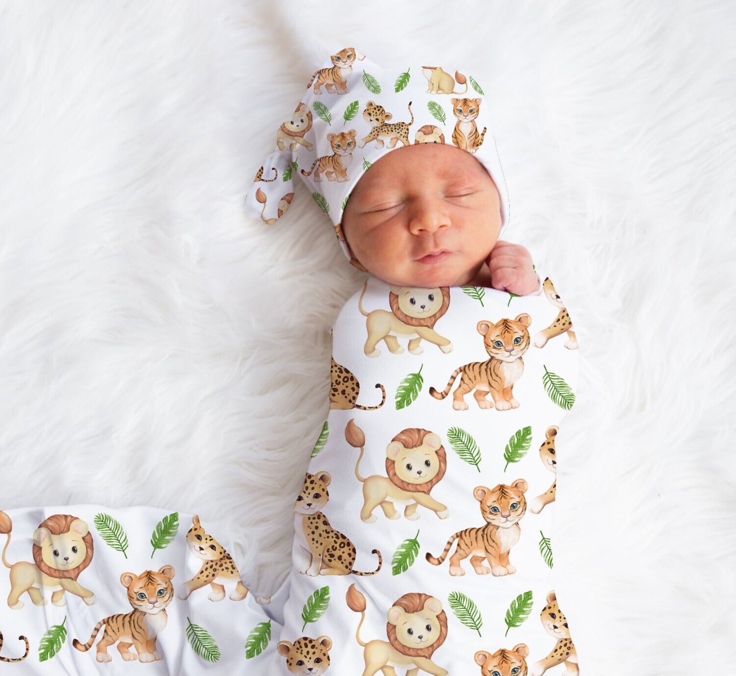 Wild Cats Baby Boy Swaddle Blanket Newborn Swaddle Blanket Knotted Baby Cap Headband Baby Gift Hospital Photo Newborn Photo Newborn Blanket