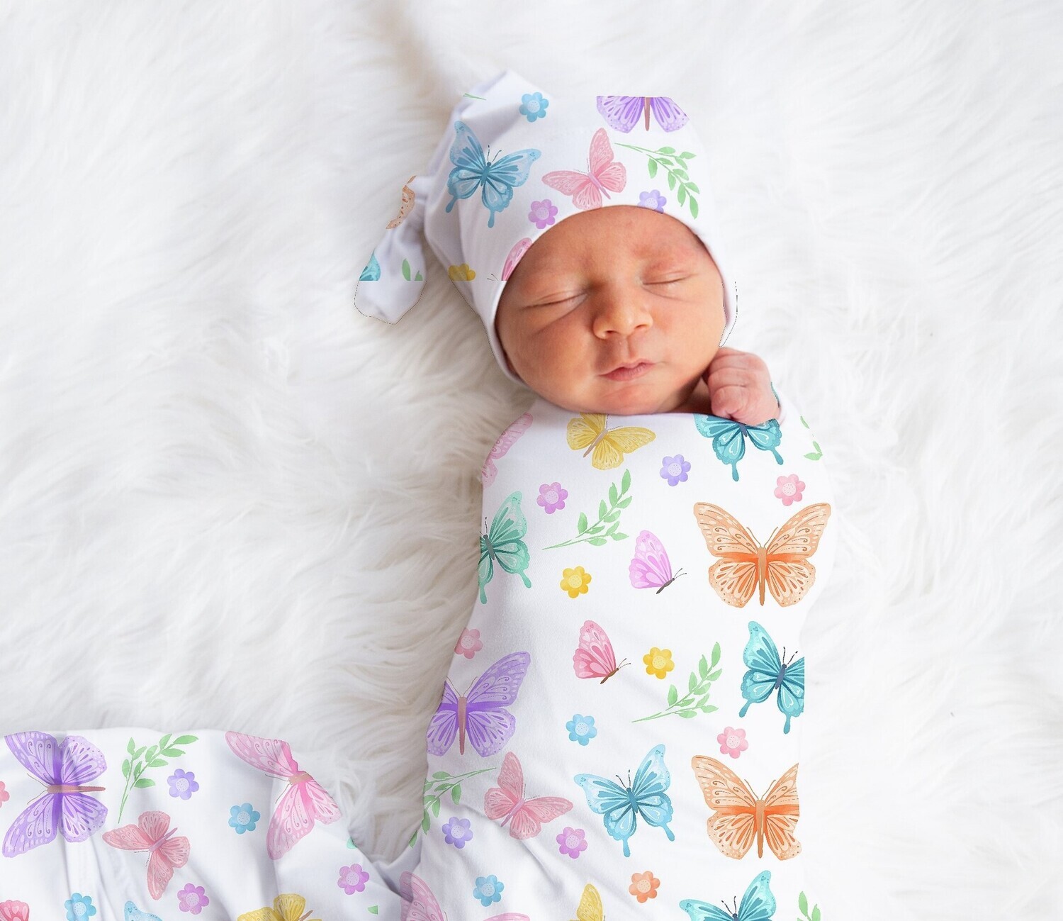 Butterfly Baby Girl Swaddle Blanket Newborn Swaddle Blanket Knotted Baby Cap Headband Baby Gift Hospital Photo Newborn Photo Newborn Blanket