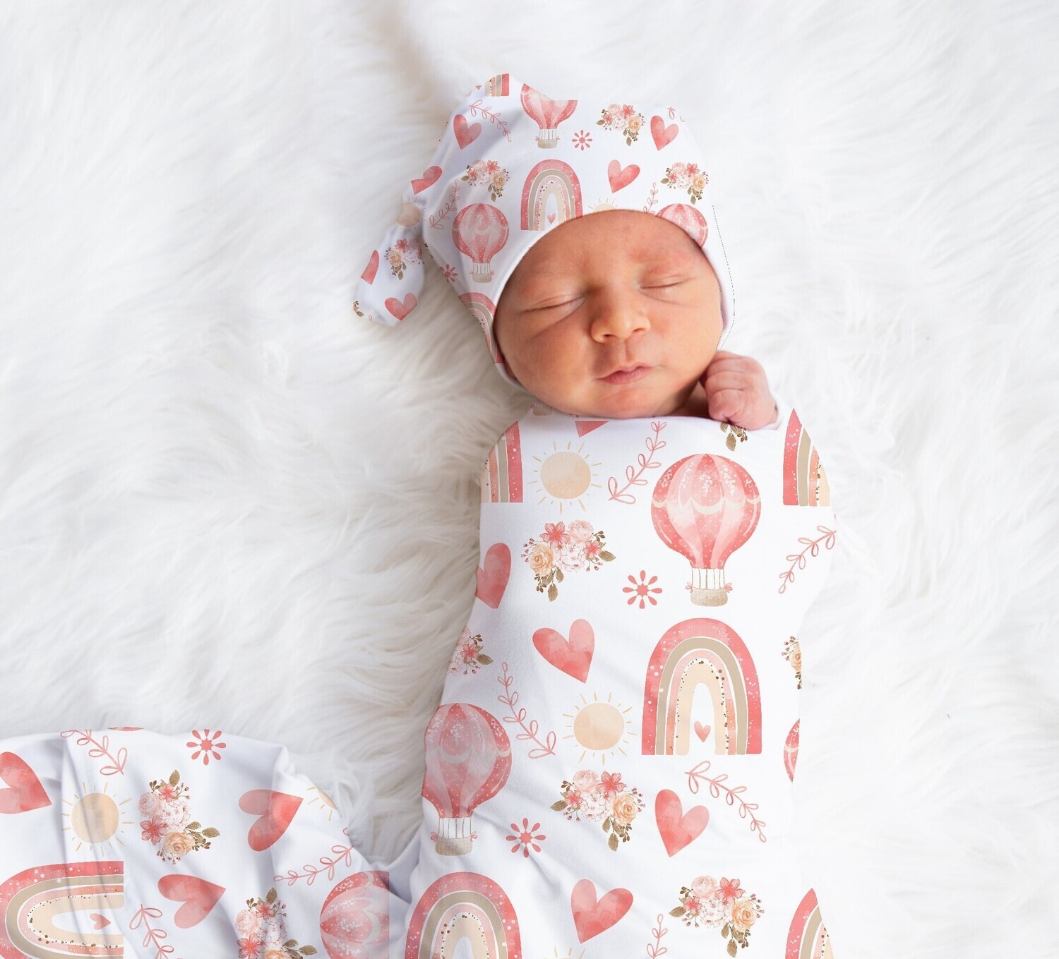 Rainbow Personalized Baby Girl Swaddle Blanket Newborn Swaddle Blanket Knotted Baby Cap Headband Baby Gift Hospital Photo Newborn Photo Newborn Blanket