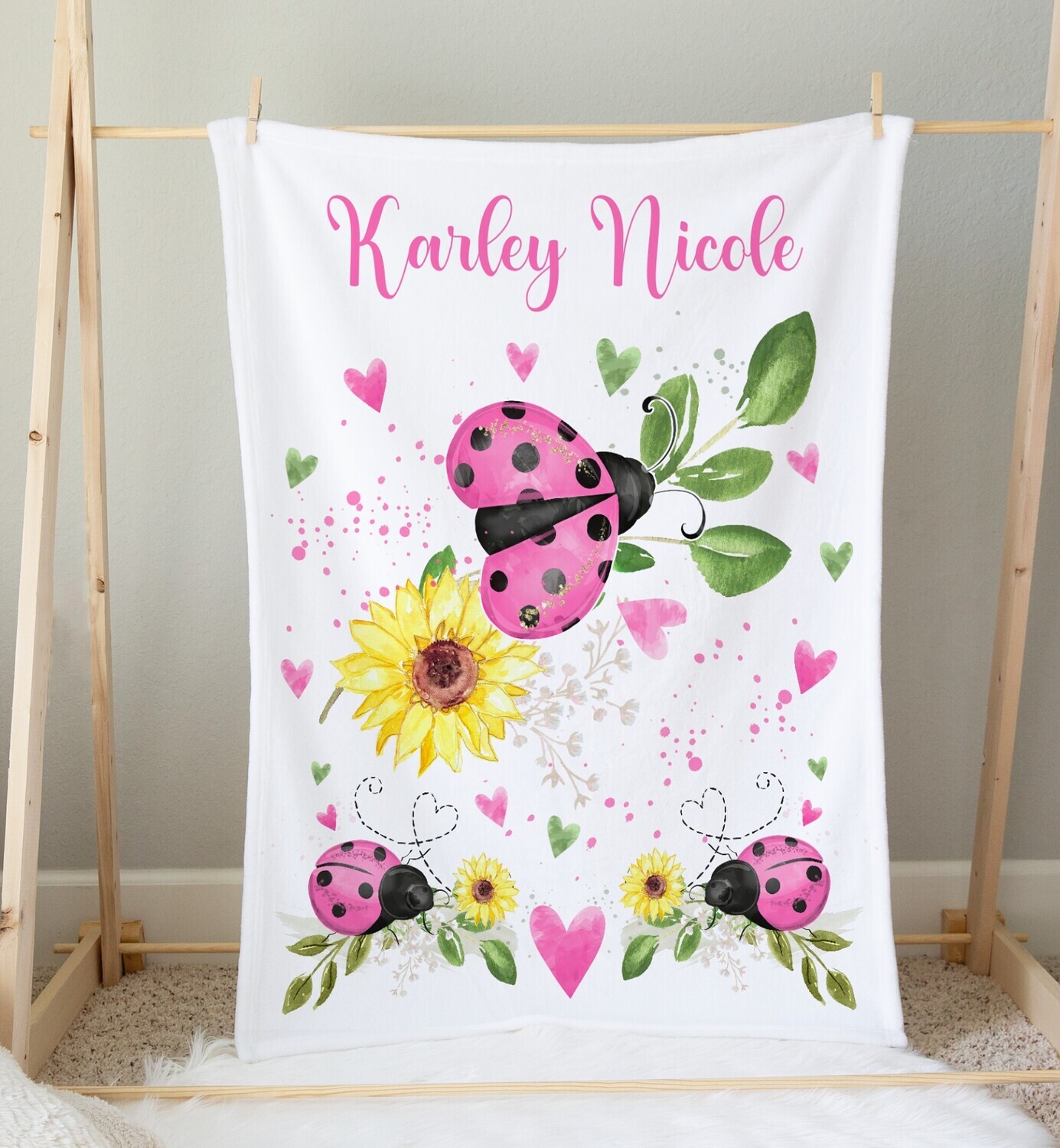 Ladybug Baby Girl Personalized Blanket Newborn Baby Blanket Shower Gift Minky Blanket Fleece Blanket Sherpa Baby Blanket