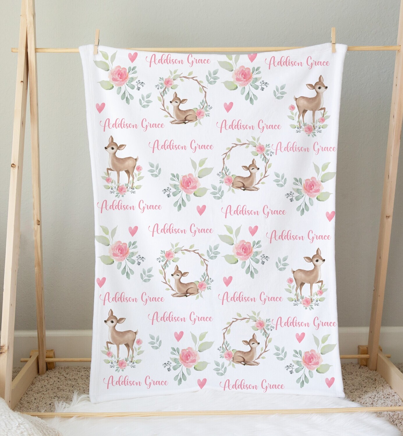 Floral Deer Baby Girl Personalized Blanket Newborn Baby Blanket Shower Gift Minky Blanket Fleece Blanket Sherpa Baby Blanket