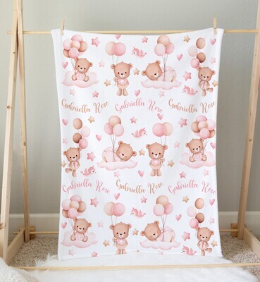 Teddy Bear Baby Girl Personalized Blanket Newborn Baby Blanket Shower Gift Minky Blanket Fleece Blanket Sherpa Baby Blanket