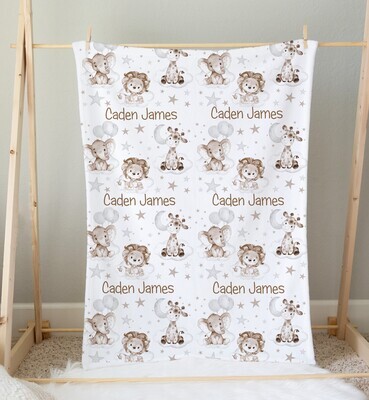 Safari Animals Baby Boy Personalized Blanket Newborn Baby Blanket Shower Gift Minky Blanket Fleece Blanket Sherpa Baby Blanket