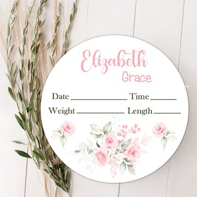Pink Floral Baby Girl Birth Stat Sign, Fresh 48 Custom Baby Name Sign, Birth Announcement Sign Photo Op, Custom Baby Nursery Decor Baby Gift Photo Prop