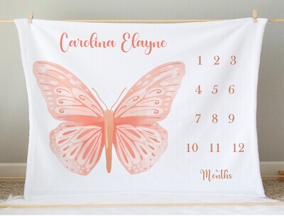 Butterfly Baby Girl Milestone Blanket Personalized Growth Tracker New Baby Shower Gift Baby Photo Op Backdrop