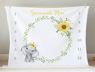 Sunflower Elephant Baby Girl Milestone Blanket Personalized Growth Tracker New Baby Shower Gift Baby Photo Op Backdrop