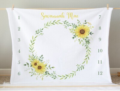 Sunflower Baby Girl Milestone Blanket Personalized Growth Tracker New Baby Shower Gift Baby Photo Op Backdrop