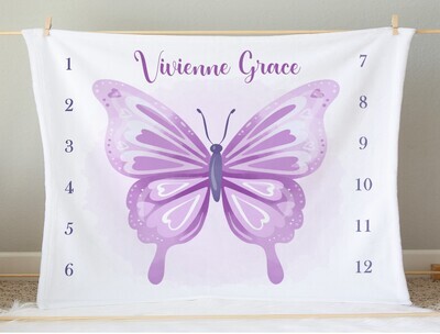 Butterfly Baby Girl Milestone Blanket Personalized Growth Tracker New Baby Shower Gift Baby Photo Op Backdrop