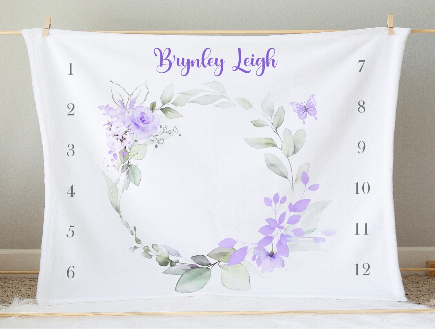 Purple Floral Baby Girl Milestone Blanket Personalized Growth Tracker New Baby Shower Gift Baby Photo Op Backdrop