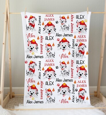 Dalmatian Fire Dog Personalized Baby Boy Blanket Custom Name Blanket Shower Gift Boy Bedroom Name Blanket Throw Tummy Time