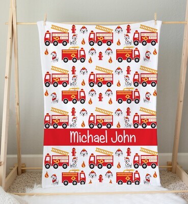 Fire Truck Personalized Baby Boy Blanket Custom Name Blanket Shower Gift Boy Bedroom Name Blanket Throw Tummy Time
