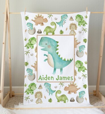 Dinosaur Personalized Baby Boy Blanket Custom Name Blanket Shower Gift Boy Bedroom Name Blanket Throw Tummy Time