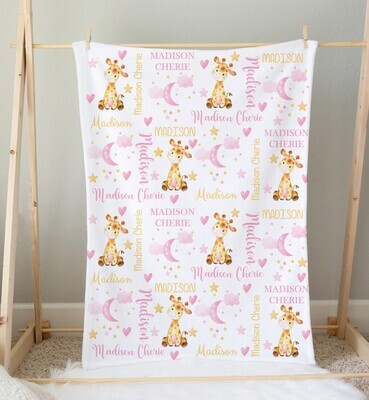 Giraffe Personalized Baby Girl Blanket Shower Gift Girl Bedroom Name Blanket Throw Tummy Time